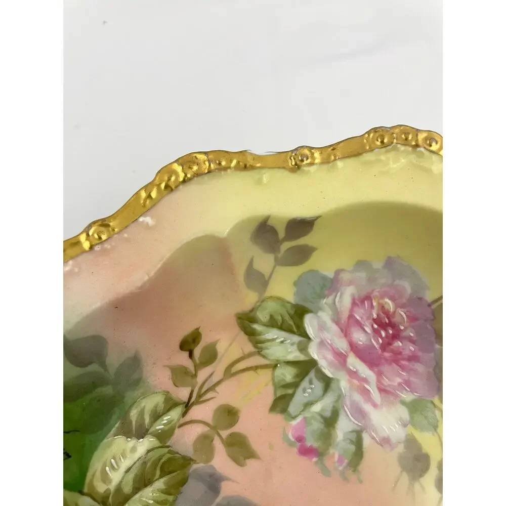 Antique Limoges Bowl France Handpainted Pink Roses Gold Accent Artist Signed VTG - Picture 15 of 15